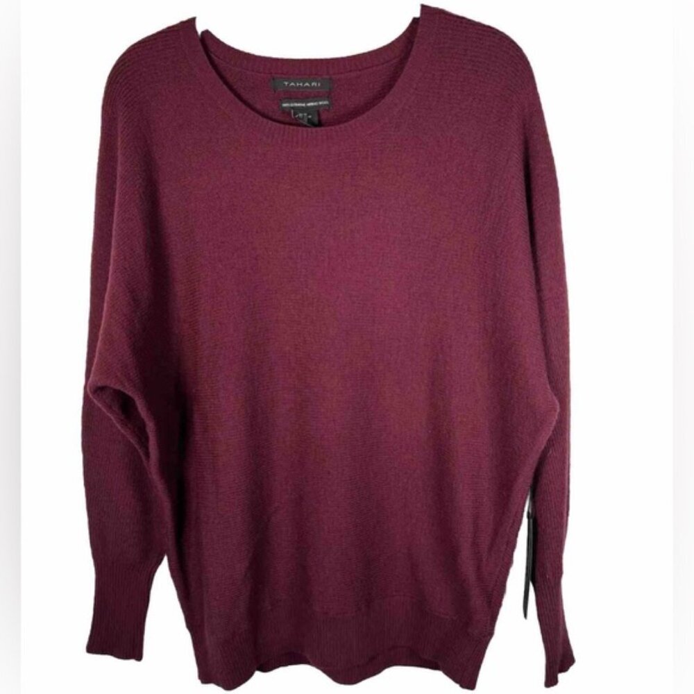 NWT TAHARI 100% EXTRA FINE MERINO WOOL Ribbed Knit Crew Neck Pullover Sweater XS